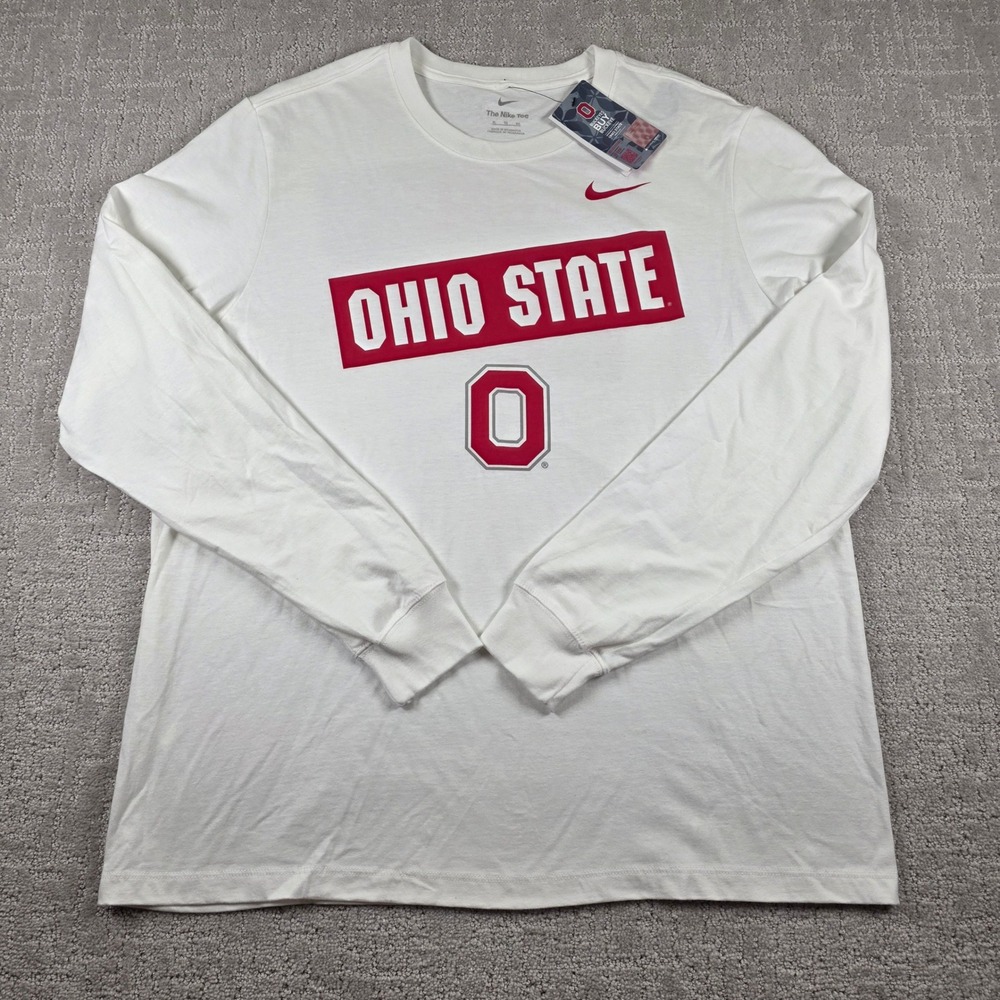 NEW Nike Ohio State Buckeyes Mens XL Long Sleeve T-Shirt White Scarlet Gray